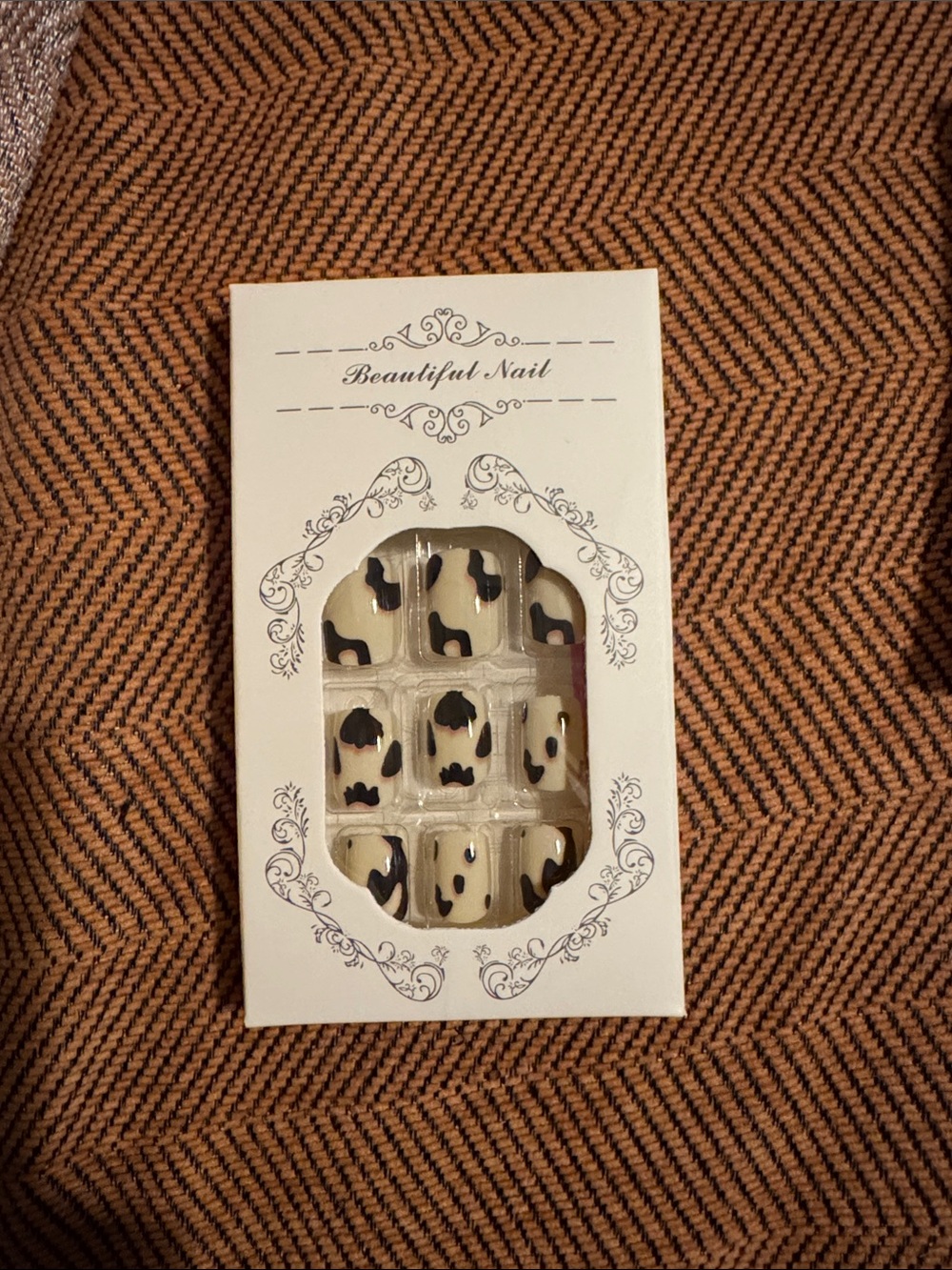 Beautiful Nail Press-On Nails in Cream and Black Cow Print